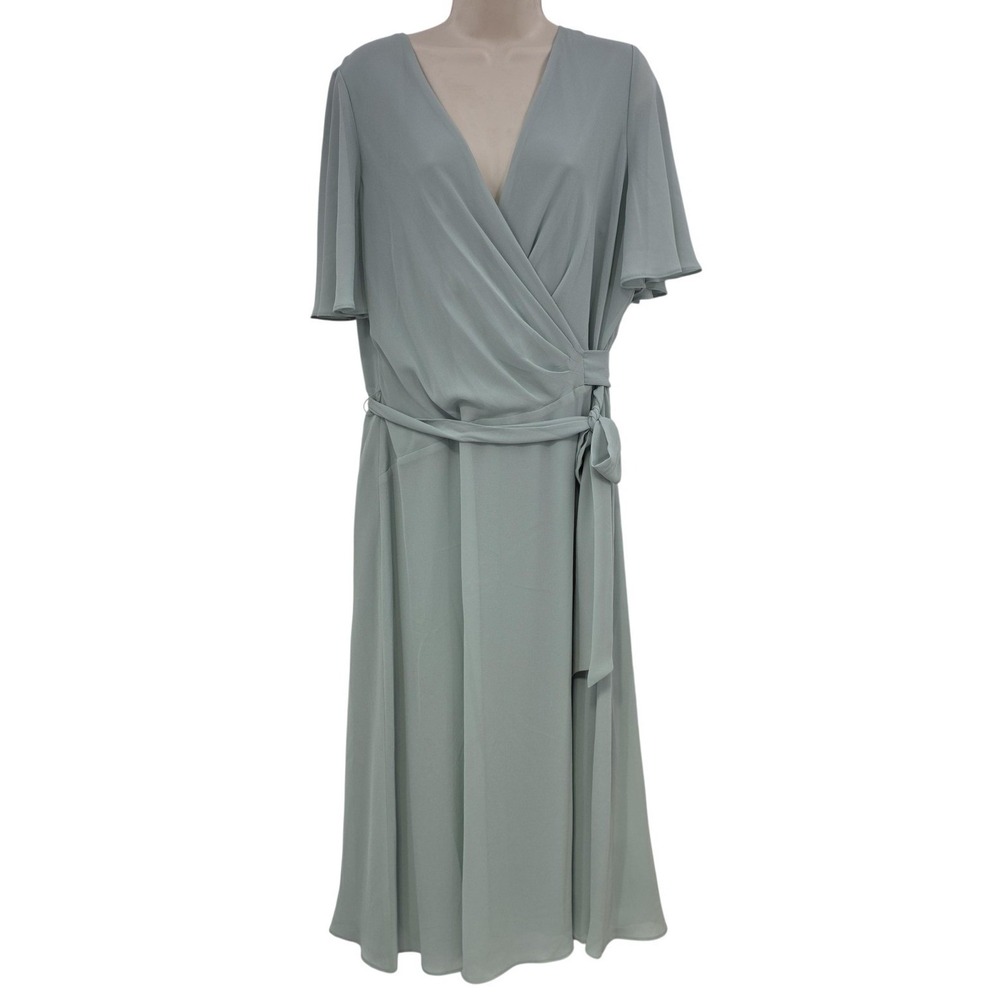 Lauren Ralph Lauren Dress Women 14 Green Chiffon Wrap Midi Wedding Bridal Event